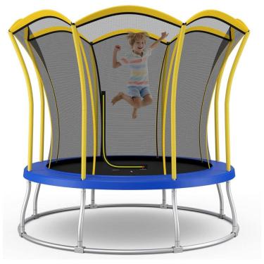 Imagem de Trampolim ao ar livre Goplus 8FT 10FT, trampolim aprovado pela ASTM com formato de flor exclusivo, rede de gabinete, almofada de segurança,