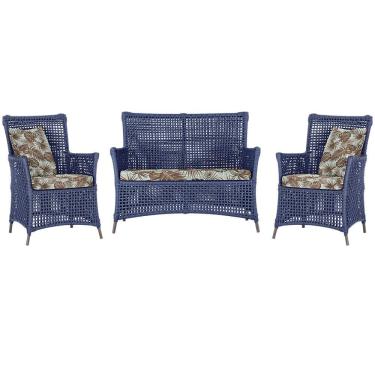 Imagem de Jogo Sofá e 2 Poltronas de Área Igapó Alumínio Pintura Marrom Corda Náutica Estofado 6 Trama