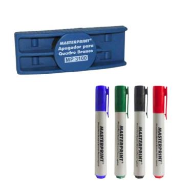 Imagem de Kit de Canetas para Quadro Branco, 4 Unidades, Recarregável, com Apagador