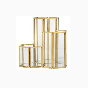 Imagem de Porta-lápis de cristal de vidro porta-copos para lápis de mesa, suporte de pote de lápis, porta-escova de dentes, caixa para escritório, mesa, casa, quarto, lápis, organizador de copos (cor: amarelo)