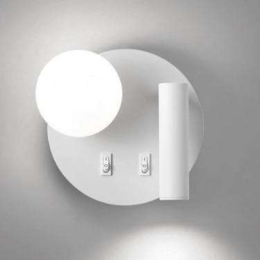 Imagem de HOSETEON Arandela de parede redonda LED para montagem na parede luz de leitura cabeceira com interruptor globo parede de vidro arandela luzes de cabeceira r g quarto