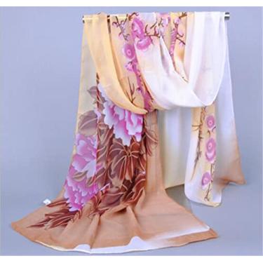 Imagem de Cachecol longo de chiffon estampado com flores de praia boêmia da Índia para mulheres xale 50 x 150 cm cor 61 50 x 150 cm
