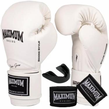 Imagem de Kit luva de boxe muay thai new classic white + bandagem 3m + protetor 