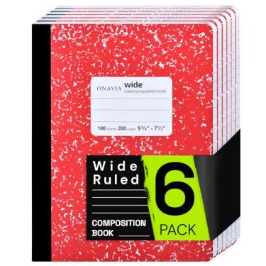 Imagem de ONAVIA Caderno de composição pautado amplo pacote com 6, 200 páginas (100 folhas), 9-3/4 x 7-1/2, livros de composição de mármore a granel, cadernos para escola, trabalho, escritório, livro de capa
