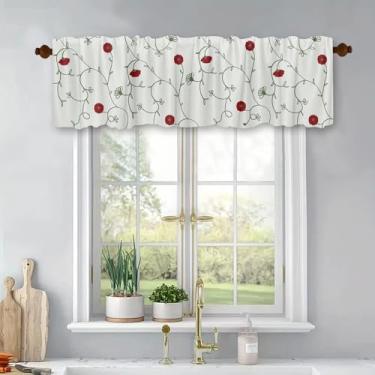 Imagem de Cortinas de cozinha curtas estilo country floral rosa para tratamento de janelas, cortinas blackout com bolso para varão, painel para banheiro, quarto, sala de estar, 137 x 45 cm