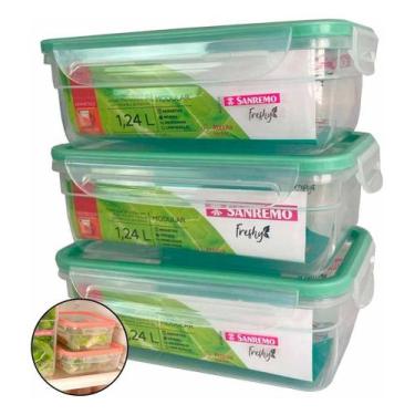Imagem de 3 Pote Plástico Com Travas Hermético 1,24l Marmita Freshy Sanremo