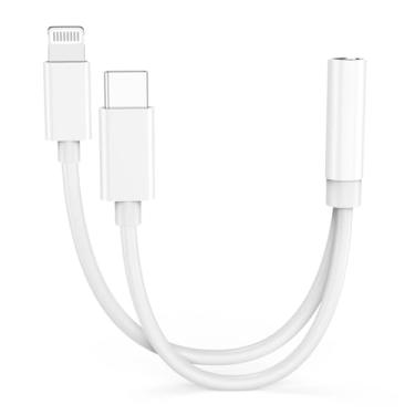 Imagem de Adaptador de fone de ouvido para iPhone, [certificado Apple MFi] 2 em 1 Lightning/USB tipo C para conector de fone de ouvido de 3,5 mm, adaptador auxiliar para iPhone 16 15 14 13 12 11 XS XR X 8 7