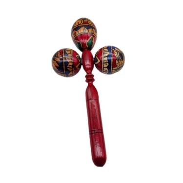 Imagem de YIJU MARACA Africano Musical Instrument Cabeça Tripla com Sound Wood Rumba Shaker Percussion Instrumento para desempenho do jogo, Vermelho