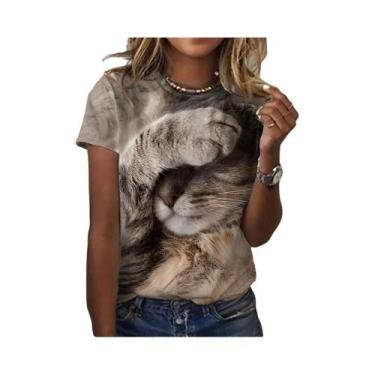 Imagem de Camiseta Feminina Plus Size com Estampa 3D de Gato Kawaii - Estilo Har