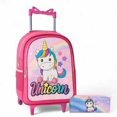 Imagem de Mochila Escolar Rodinha Infantil Feminina Grande Resistente Unicórnio 