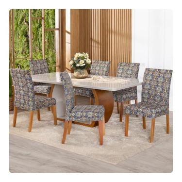 Imagem de Kit Capa De Cadeira Estampadas Mesa Jantar 6 Lugares Malha Gel - Shop 