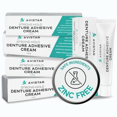 Imagem de Creme adesivo extra forte para dentaduras, cola dentária de fixação de 12 horas, impermeável, sem zinco e flúor, bocal de fácil aplicação, sela os alimentos para conforto, sabor de menta (pacote com 5, 20 ml)