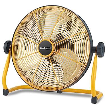 Imagem de Geek Aire Ventoinha, ventilador de chão operado por bateria, ventilador portátil de alta velocidade recarregável com lâmina de metal, bateria durável integrada para o dia inteiro, para acampamento, viagem, furacão, 30 cm