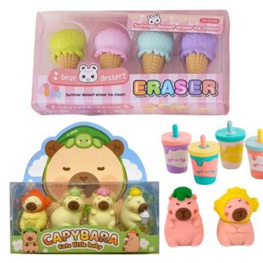 Imagem de Kit Borracha Capivara + Sortidas 8 Unidades Fofas para Escola e Escrit