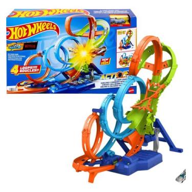 Imagem de Hot Wheels Pista Voltas E Colisões 4 Voltas Carrinho 1:64, Azul