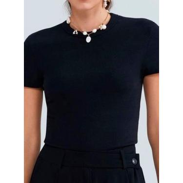 Imagem de Blusa Manga Curta Hering 4H31 Feminina Slim Ribana Canelada T. P/XG, G