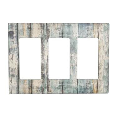 Imagem de OILbiexn Capas decorativas para tomadas com placa de madeira cinza azul vintage, design de prancha de madeira, placa de parede de 3 grupos, capa de interruptor de luz tripla para decoração de casa de