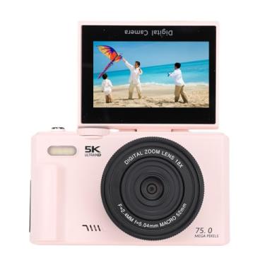 Imagem de Câmera Digital 5K 75MP Com Tela Flip de 3 Polegadas180 ° e Wi -Fi, Câmera VLOG Com Zoom 18x Com Alça de Mão, Fotografia Macro, 8 Modos, Foco Automático, Flash Embutido, Leve