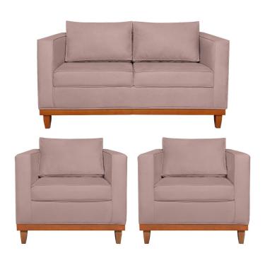 Imagem de Kit Sofá 2 E 3 Lugares E 2 Poltronas Europa 180 Cm Linho - Amarena Móveis Rosê