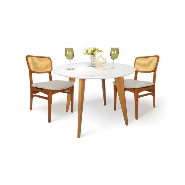 Imagem de Mesa De Jantar Tampo Com Vidro Redonda 90X90Cm Slim Branco