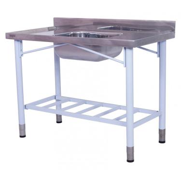 Imagem de Pia Industrial Benfati Inox 430 180x60cm Pés Pintados Paneleiro Gradeado Com 1 Cuba 553gr