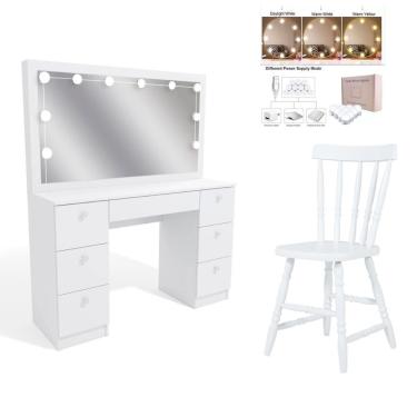 Imagem de Penteadeira Ditália 7gavetas C/cadeira + Kit Luz Pe-80 Branco