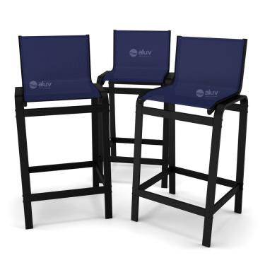 Imagem de Kit 3 Banquetas Alta Bancada Alumínio Preto Tela Azul
