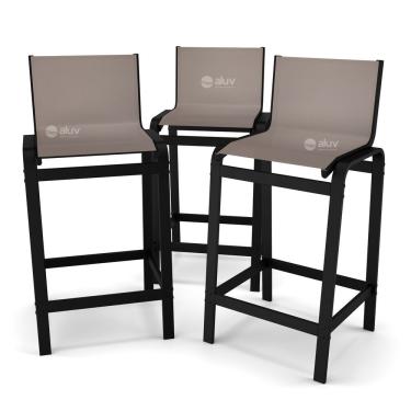 Imagem de Kit 3 Banquetas Alta Bancada Alumínio Preto Tela Fendi