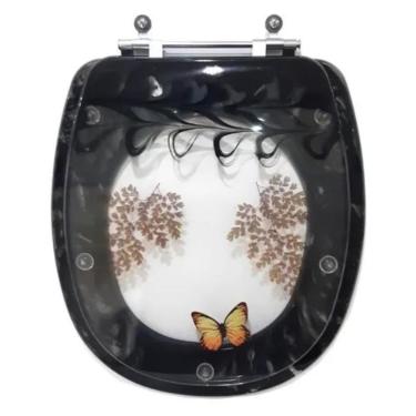 Imagem de Assento Sanitario Poliester Decorado Borboleta Aspen Preto Para Vaso Deca