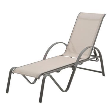Imagem de Espreguiçadeira Chaise Búzios Rivatti Em Aluminio Amêndoa Com Tela Mesh Bege