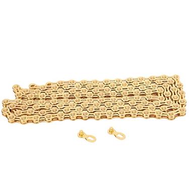 Imagem de VG Sports Mountain Bike 11 Speed ​​Chain Titanium Coated Carbon Steel Gold 116 Links 1/2in X11/128in Chain de bicicleta para Campagnolo Drivetrain