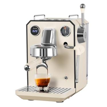 Imagem de Gemilai Máquina De Café Expresso Owl, Cafeteira Semiautomática Profissional 15 Bares Com Vaporizador Leite, Reservatório Água Removível 1,5 L, Tela Dupla, Para Cappuccino, Latte Em Casa, G3006, Bran