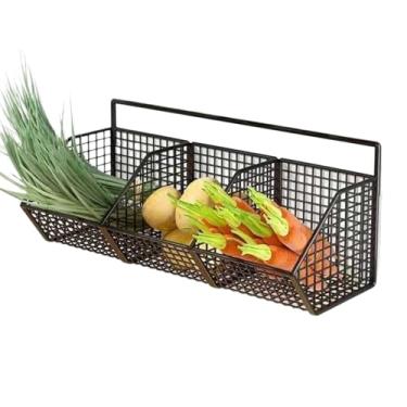 Imagem de Cesta De Armazenamento Para Parede,Cesto Para Cebolas Com 3 Divisões - Organizador Multiuso De Parede Economiza Espaço, Para Alho, Gengibre, Batata E Despensa