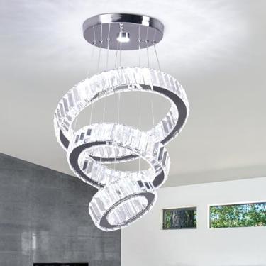 Imagem de CLAIRDAI Lustre De Cristal Com 3 Anéis, Luminária Teto Led Para Quarto, Sala Jantar E Estar (Branco Frio 6500K)