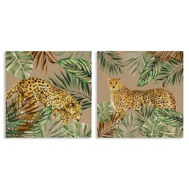 Imagem de Stupell Industries Jungle Prowler Cheetahs Conjunto de arte de parede em tela de 2 peças por Janet Tava, 17 x 17