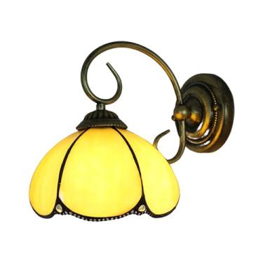Imagem de XFNlumere Arandela Tiffany Vintage De 8" Com Vitral Amarelo, Abajur Curvo, Luminária Simples Montagem Para Quarto, Sobre A Cama, Banheiro Fio, Espelho Plugue, Interruptor E Design Floral