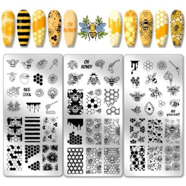 Imagem de PH PandaHall 3 Peças Placas De Carimbo Unha Em Formato Favo Mel, Mel Abelha, Estênceis Arte Girassol, Placa Imagem Aço Inoxidável Para Design Unhas, Manicure E Salão Beleza