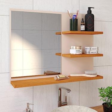 Imagem de Espelheira Astra Porta Prateleira Organizadora Espelho Decorativo Armarinho Banheiro Suspenso - Loja Inova BR (Off White/Cinam.)