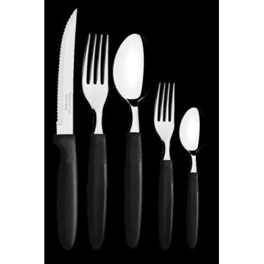 Imagem de 25 Talheres Cabo de Plástico Inox  Faqueiro Resistente com Suporte Grá