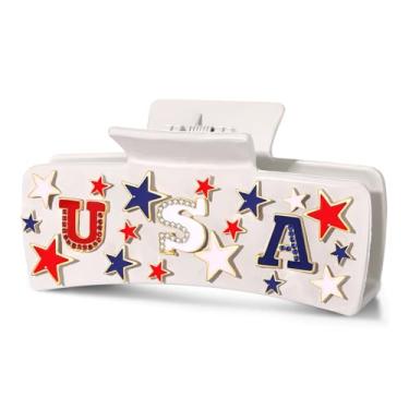 Imagem de Grampo de cabelo 4 de julho para mulheres bandeira americana estrela dos EUA grampo de cabelo vermelho, branco e azul clipes de garra patriótica 4 de julho acessórios roupas lembrancinhas de festa