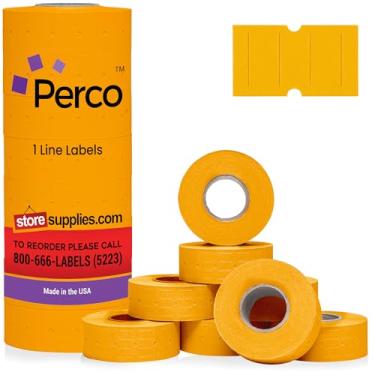 Imagem de Perco 1 linha de etiquetas laranja fluorescentes - 1 manga, 8.000 etiquetas de preço em branco para Perco 1 linha preço e armas de data