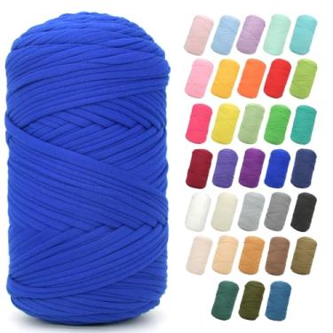 Imagem de Camiseta de 400 g para crochê, azul royal, tecido elástico grosso, fio de crochê para iniciantes, bolsa de tricô à mão, cesta, porta-copos, artesanato faça você mesmo/decoração de casa