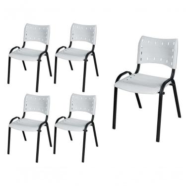 Imagem de Cadeira Iso Base Preto Igreja, Escola, Escritório - Branco Kit 5 Peças