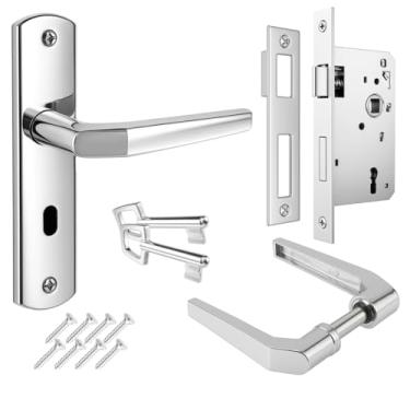 Imagem de Kit 1 Fechadura Completa Soprano Popline Porta Madeira Quarto Interna Maçaneta Espelho Inox Contra Testa Chaves Parafusos