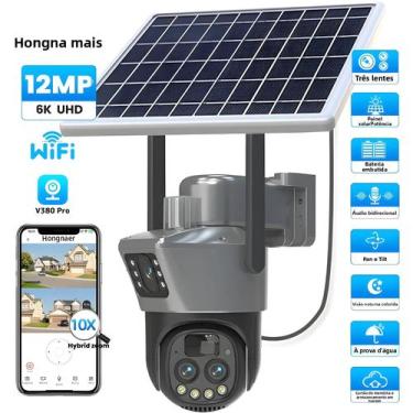 Imagem de Câmera CCTV PTZ IP Sem Fio Movida a Energia Solar 6K 12MP 3 Lentes Com