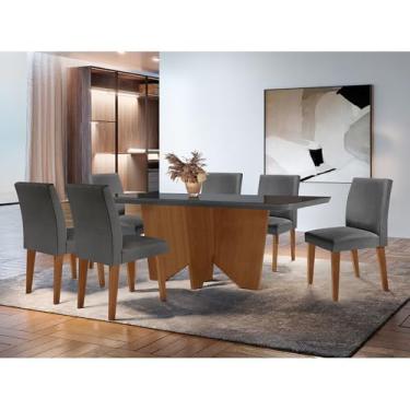 Imagem de Sala de Jantar Mesa Evora 180 Mdf Vidro Canto Copo com 6 Cadeiras Grecia Rufato