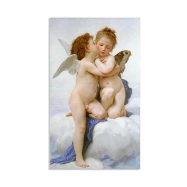 Imagem de William Adolphe Bouguereau - O Primeiro Beijo - Tela Pintura a Óleo Pôster Quadro Fundo de Parede Decoração de Casa 70 x 40 cm (28 x 16 pol) Sem Moldura