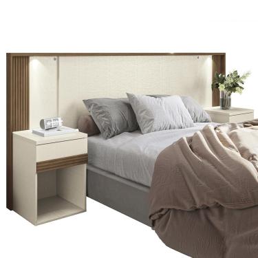 Imagem de Cabeceira Extensível Bourbon Casal Queen Ripada Areia-jatobá Com Led - Santos Andirá Areia-jatobá