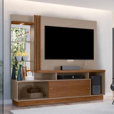 Imagem de Home Theater Frizz Plus Com Portas Deslizantes Frisadas, Espelho e Led