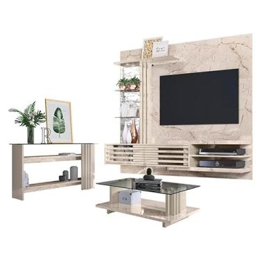 Imagem de Estante Home Theater Suspenso com Aparador e Mesa de Centro Frizz Supreme Calacata Off White - Madetec